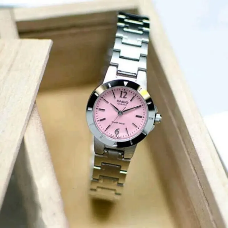 Casio Enticer Pink Dial Silver-tone Ladies Watch- LTP-1177A-4A1